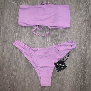 Zaful Adjustable Back Lace-up Bandeau Bikini Set